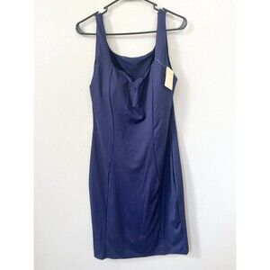Popilush Bodycon Knee Length Dress Blue Square Neck Stretch Zip XXL New NWT